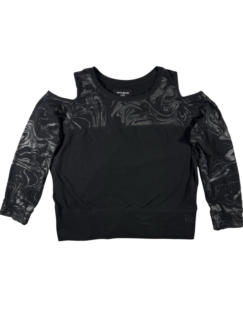 DKNY Jeans Black Going Out Sweater Black Gray Swirl Pullover Women's XL